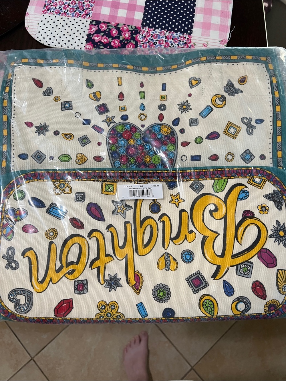 NEW BRIGHTON CHARM Tote Bag with Teal Handles and Colorful Gem Motifs - Picture 7 of 9